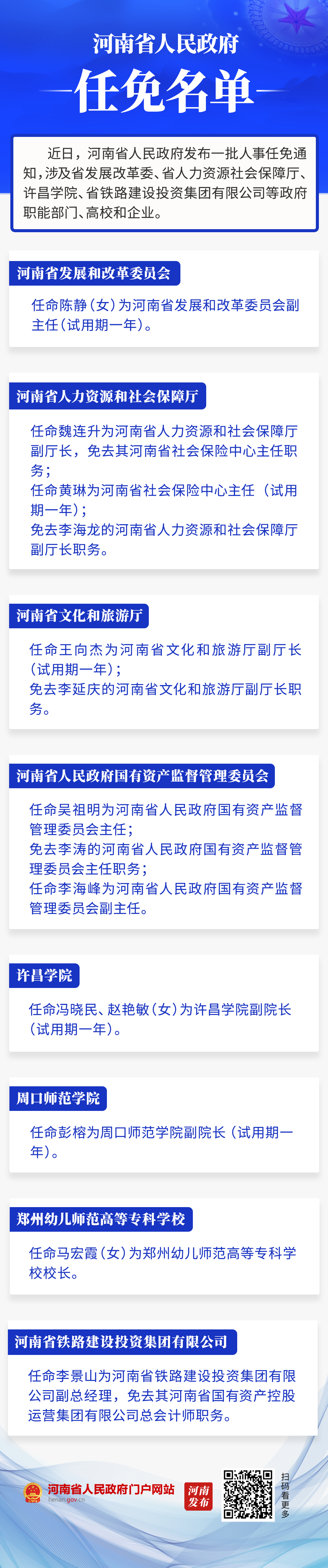 河南省政府新任免一批干部