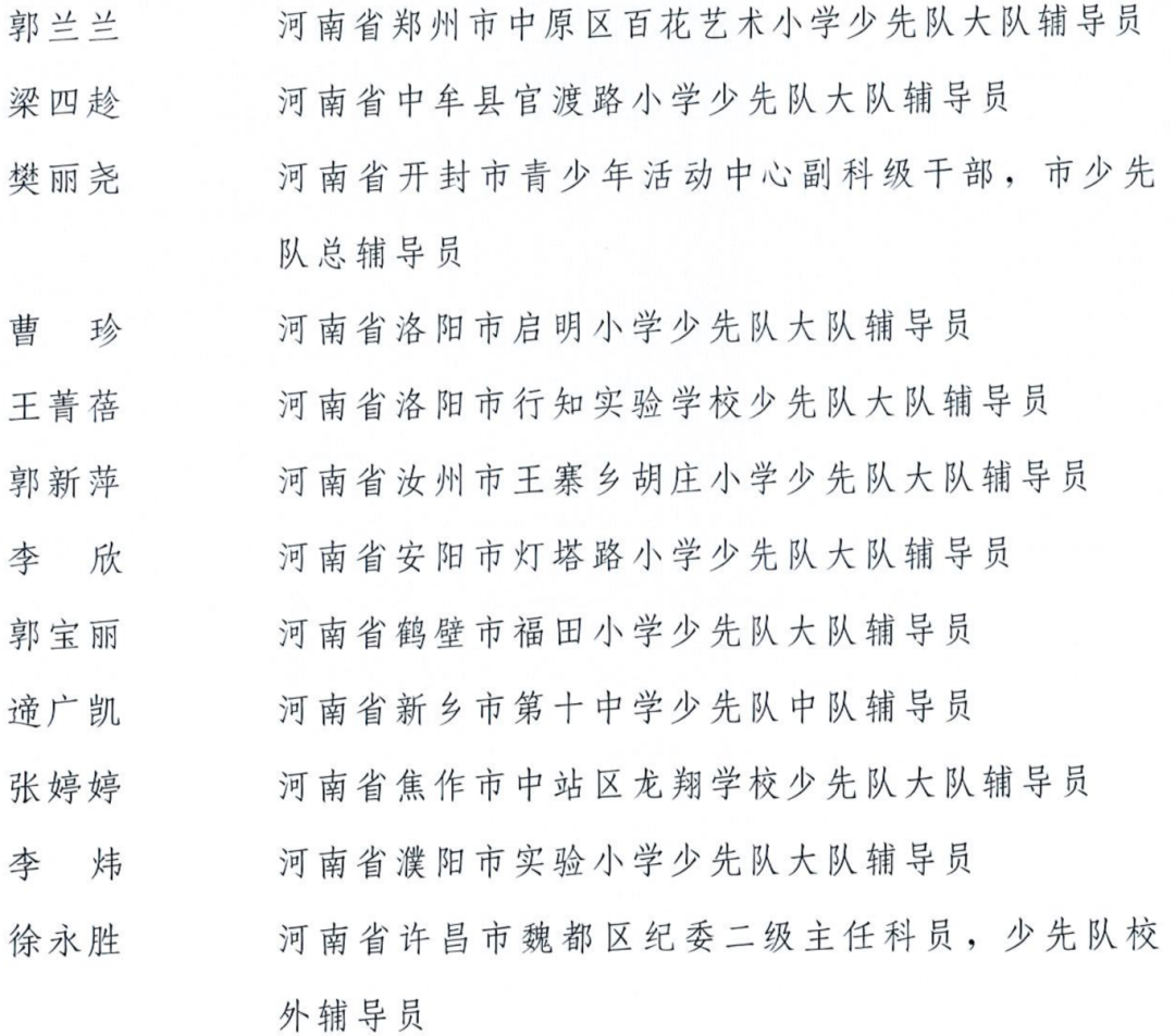 全国优秀少先队辅导员、全国优秀少先队集体获表彰名单公布 河南22人31个集体上榜
