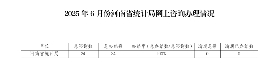 2025年6月份河南省统计局网上咨询办理情况