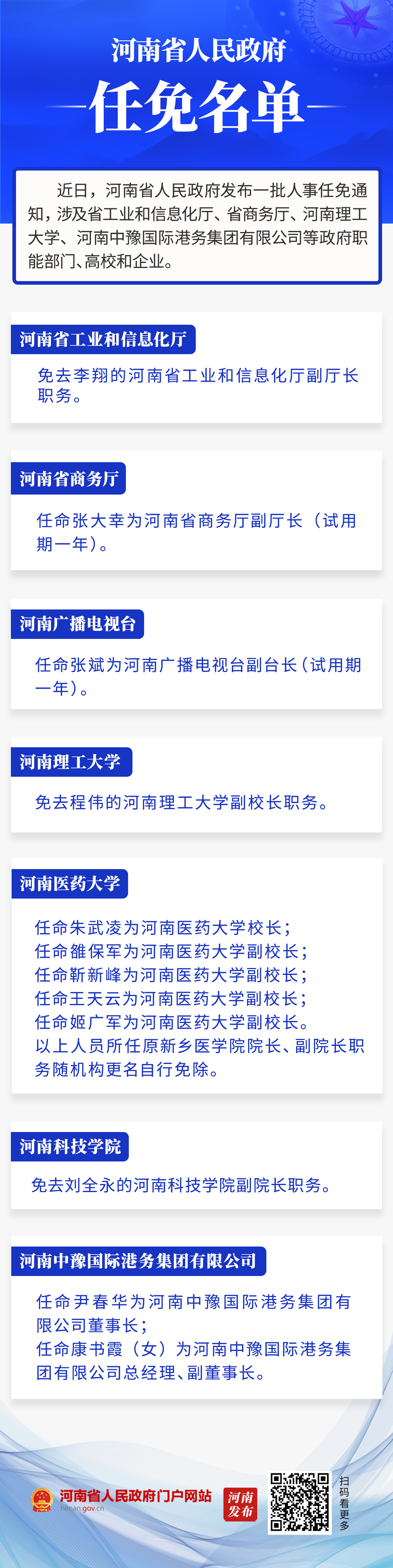 河南省政府新任免一批干部