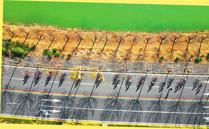 Cycling team under the winter sun