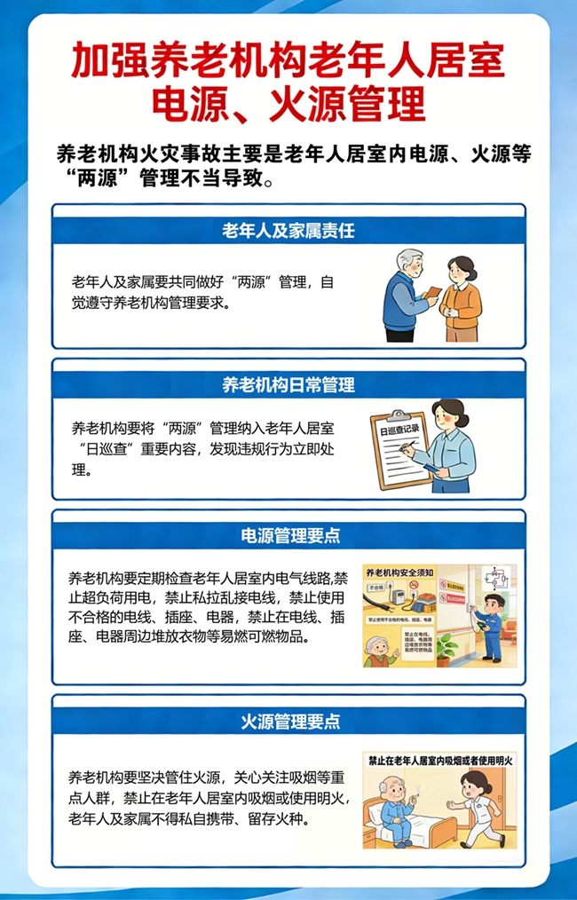 加强养老机构老年人居室电源、火源管理