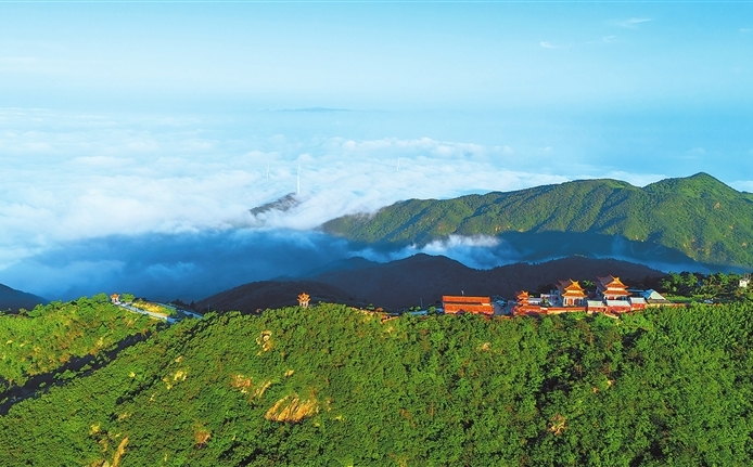 Ancient temple meets wind power on mountaintop